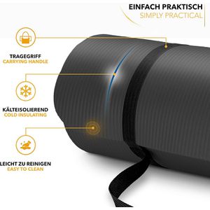 Produktbild für Yogamatte Tresko mit Tragegurt, schwarz, 1,5 cm stark