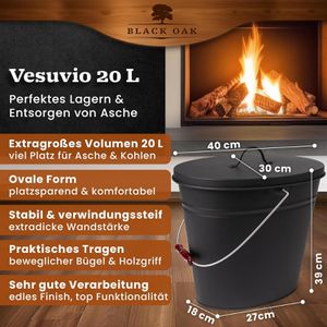 Produktbild für Ascheeimer Black-Oak Vesuvio, schwarz, mit Holzgriff &amp; Deckel