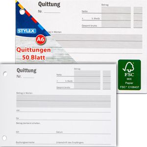 Produktbild für Quittungsblock Stylex 40083, MwSt. separat