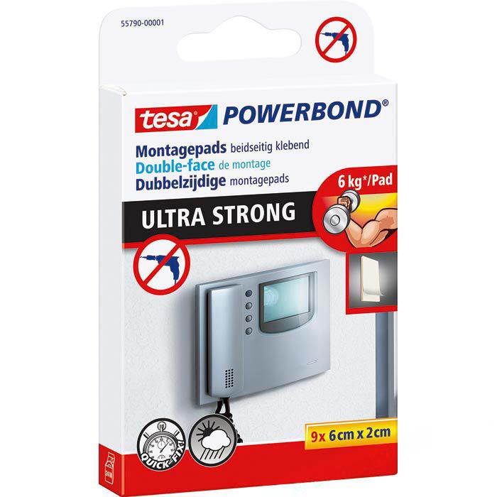 Tesa Klebepads 55790 Powerbond ultra strong, doppelseitig, weiß, bis 6kg, 9  Stück – Böttcher AG