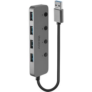 Produktbild für USB-Hub Lindy 43309, grau, mit Metallgehäuse