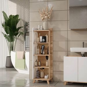 Produktbild für Badregal Vicco Karen, aus Holz, weiß / sonoma eiche