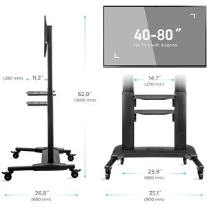 Produktbild für TV-Ständer Onkron TS2771-B, Ablage &amp; Rollen, schwarz,Aluminium