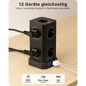 Produktbild für Steckdosenwürfel Voomy Power Cube S10, mit Schalter, schwarz