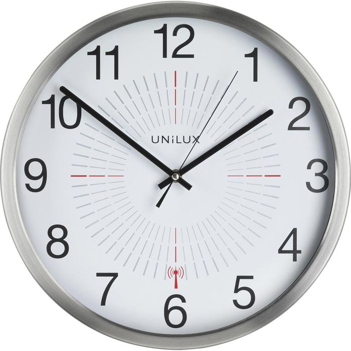 Unilux Wanduhr Outdoor Funkuhr außen, Ø 35,5 cm, Metall, silber