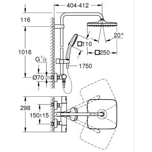 Produktbild für Duschsystem GROHE Vitalio Comfort 250, schwarz matt