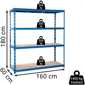 Produktbild für Weitspannregal pro-bau-tec 10239, 4 Holzböden