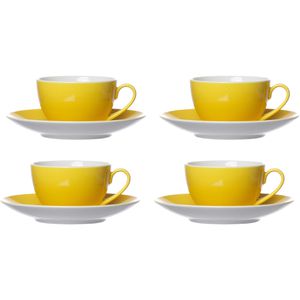 RitzenhoffundBreker Kaffeetassen Doppio gelb, 200ml, Porzellan, 4 Tassen mit Untertassen, Set 8-teilig , 4 Stück