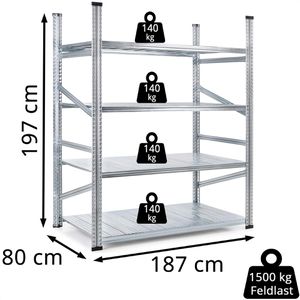 Produktbild für Weitspannregal GEWE 818G4R, 4 Metallböden