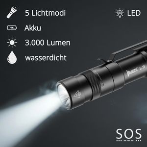 Produktbild für Taschenlampe Wuben L3 schwarz, LED, aufladbar