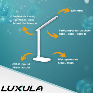 Produktbild für Schreibtischlampe Luxula LX700151, weiß, LED, dimmbar