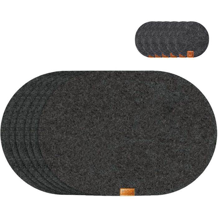 Miqio Platzset waschbar, aus Filz, anthrazit, 44 x 29 cm, mit Untersetzer, 12-teilig – Böttcher AG