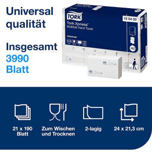 Produktbild für Papierhandtücher Tork Xpress Universal, 150400, H2, 2-lagig