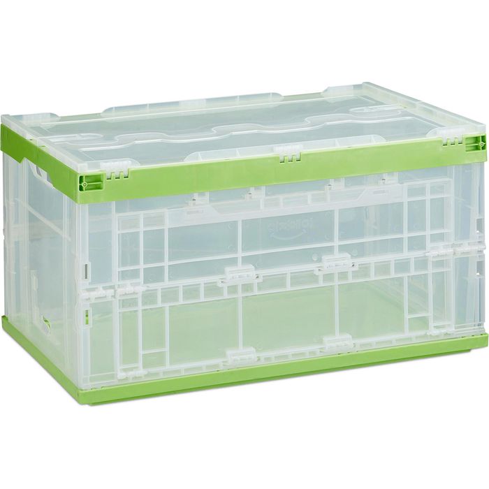 Relaxdays Klappbox transparent / grün, 60 Liter, mit Deckel und  Frontklappe, 59,5 x 39,5 x 31,5 cm – Böttcher AG