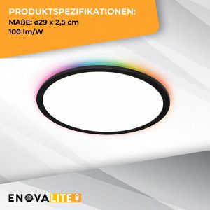 Produktbild für LED-Panel Enovalite ELED300250, schwarz, Ø 29 cm