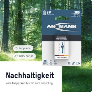 Produktbild für Akku Ansmann Premium, 9V, 270 mAh
