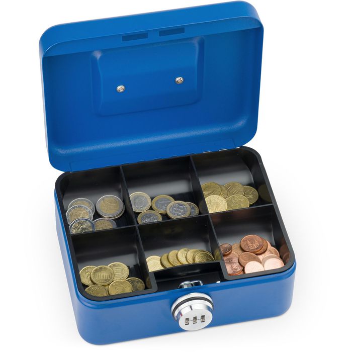 Sax Geldkassette 0-822-14, blau, 20 x 9 x 16 cm, 6 Münzfächer, mit  Zahlenschloss – Böttcher AG