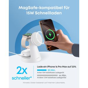 Produktbild für Ladestation Anker MagGo 3in1 Ständer Qi2, mit Magsafe, weiß