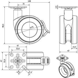 Produktbild für Möbelrolle SO-TECH 133232, mit Anschraubplatte