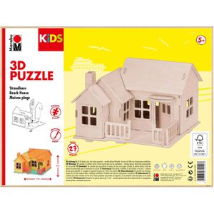 Marabu Bastelset Kids 3D Puzzle Strandhaus, 27 Teile, ca. 19 x 14cm, Holz, ab 5 Jahre