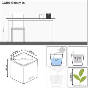Produktbild für Übertopf Lechuza CUBE Glossy 16, weiß hochglanz, 17x16x17 cm