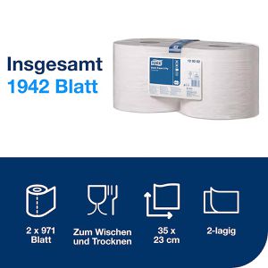 Produktbild für Putztuchrolle Tork 129262, W1 und W2, Recyclingpapier, weiß