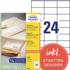Produktbild für Universaletiketten Zweckform LR3475 Recycling weiß