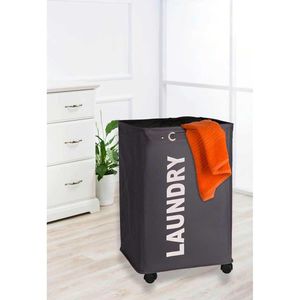 Produktbild für Wäschekorb Wenko Quadro Grau, mit Rollen