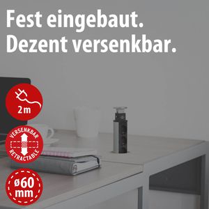 Produktbild für Einbausteckdose Brennenstuhl Tower Power, 2m Kabel, versenkbar