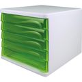 Schubladenbox Helit H61299-50, the wave, A4 Kunststoff, 5 Fächer, grün transparent / weiß