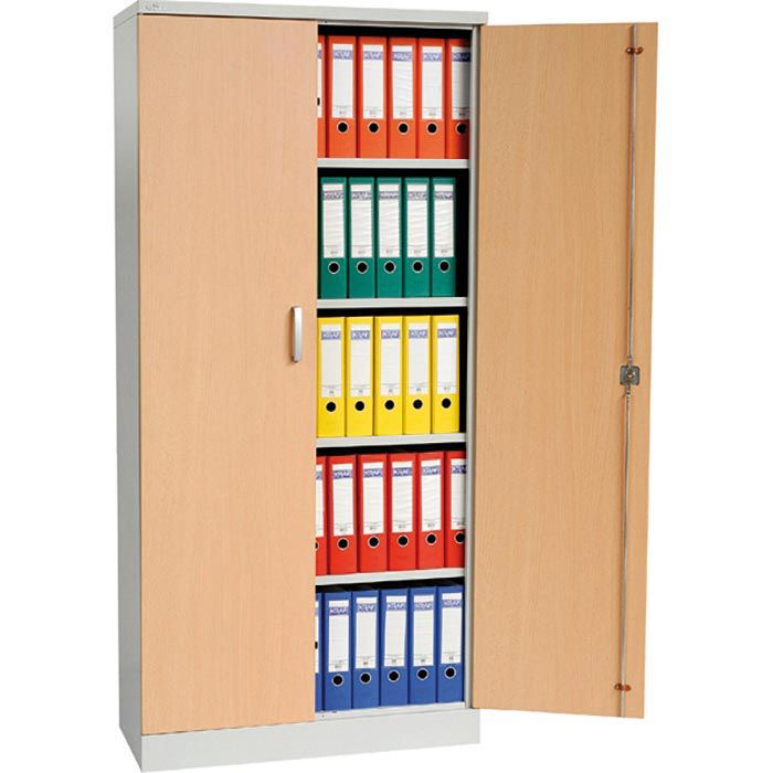 G-Office Aktenschrank FLC/WD.19, aus Metall / Holz, abschließbar, 92 x 195  x 42cm, buche / lichtgrau – Böttcher AG