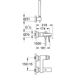 Produktbild für Badewannenarmatur GROHE Eurocube, 23141000, aus Messing