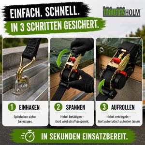 Produktbild für Spanngurt Trutzholm schwarz, mit Spitzhaken &amp; Ratsche