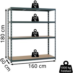 Produktbild für Weitspannregal pro-bau-tec 10235, 4 Holzböden