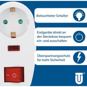 Produktbild für Steckdosenadapter Unitec 40568, weiß, mit Schalter