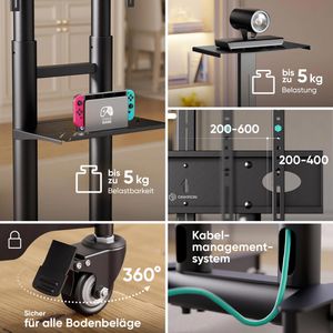 Produktbild für TV-Ständer Onkron TS1571-B, Ablage &amp; Rollen, schwarz, Metall