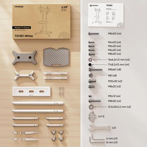 Produktbild für TV-Ständer Onkron TS1351-W, mit Ablage &amp; Rollen, weiß, Metall
