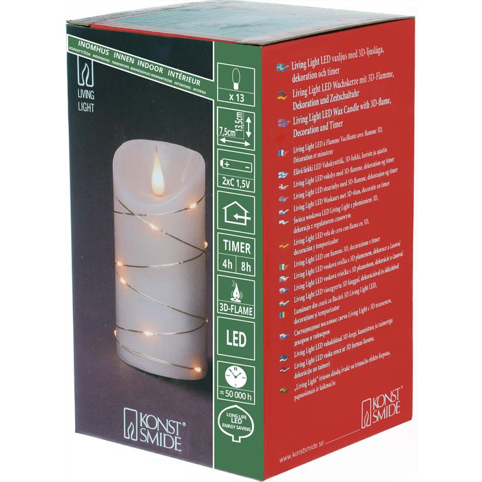 cm (HxØ), LED-Kerze Böttcher Echtwachs Flamme, – Konstsmide 3D 7,5 weiß, AG x Draht LED- 13,5