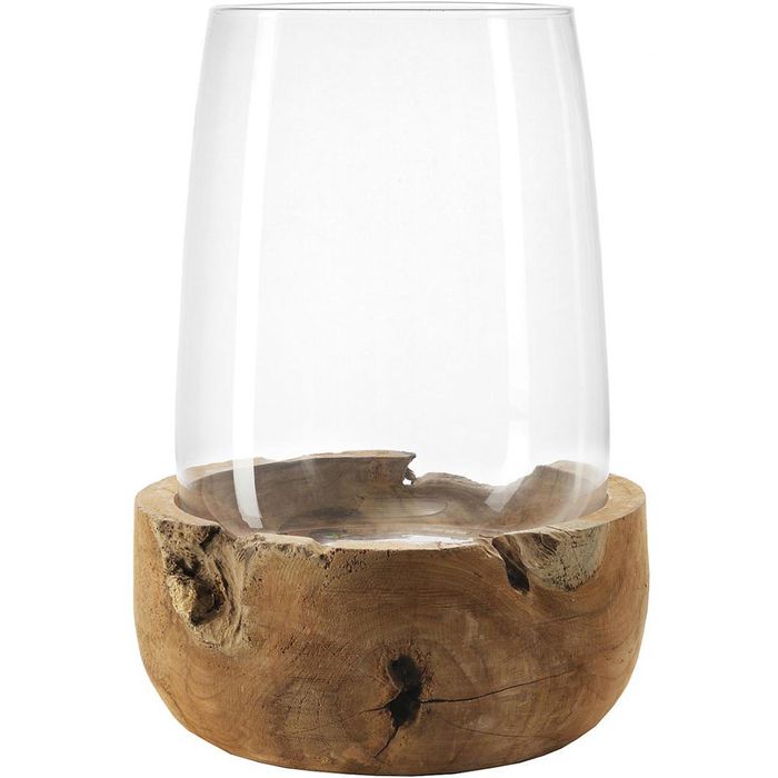 Leonardo Windlicht Teaksockel 084416, Kerzenhalter, aus Glas / Teakholz, 31  x 45 cm – Böttcher AG | Windlichter