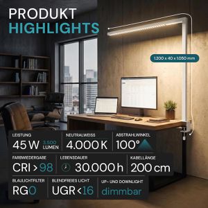 Produktbild für Schreibtischlampe Luxula LX700145, weiß, LED, dimmbar