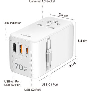 Produktbild für Reiseadapter LogiLink PA0357 70W USB