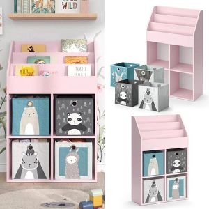 Produktbild für Bücherregal Vicco Luigi, rosa, mit 4 Faltboxen
