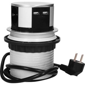 Produktbild für Einbausteckdose McPower silber, mit 1,5 m Kabel, versenkbar