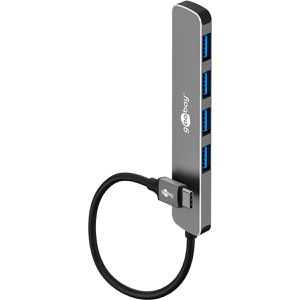 USB-Hub Goobay Slim 4-Port 79157, grau, mit Metallgehäuse