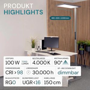 Produktbild für Stehlampe Luxula LX700196, LED, grau, 203 cm