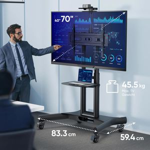 Produktbild für TV-Ständer Onkron TS1551-B, Ablage &amp; Rollen, schwarz, Metall