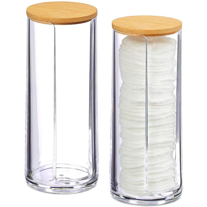 Relaxdays Wattepadspender 10026559, transparent, 7,5 x 17,5 cm, aus Kunststoff mit Bambusdeckel, 2 Stück – Böttcher AG