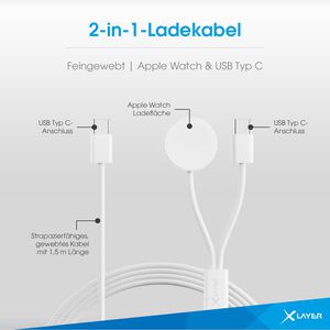 Produktbild für Ladekabel XLayer 220380 2-in-1 Kabel, weiß, 1,5m