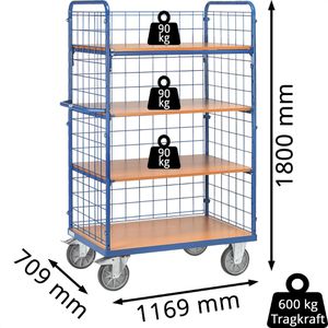 Produktbild für Etagenwagen Fetra 8412-1, 3 Gitterwände