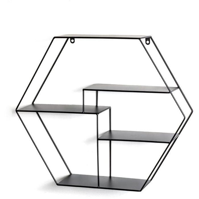 Haku-Möbel Wandregal Kirklees 3, 23509, schwarz, 61 x 54 x 16cm, sechseckig  mit 5 Ebenen, Metall – Böttcher AG